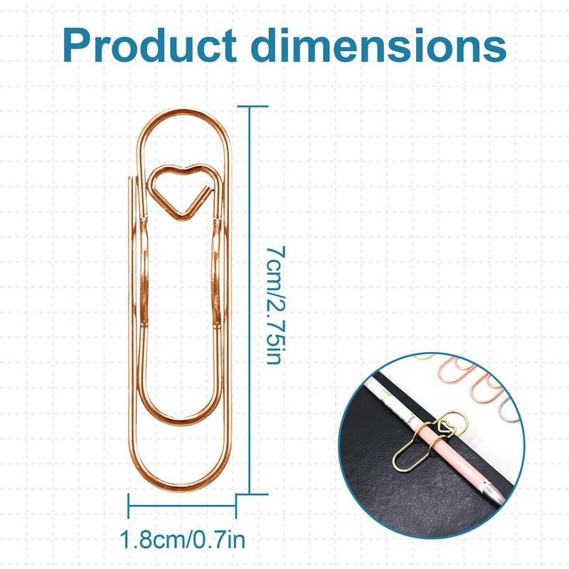 BMTWE Heart-Shaped Paperclip-Shaped Metal Pen Clip 10 PCS Portable MultiFunctional for Notebook Book Journal Magazine Office School Stationery Item