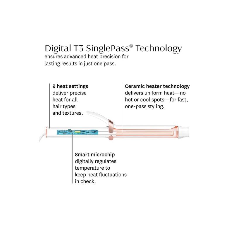 T3 Singlepass Curl X 1.5" Ceramic Extra-long Barrel Curling Iron in Satin Blush T3 Singlepass Curl X 1.5" Ceramic Extra-long Barrel Curling Iron in Satin Blush