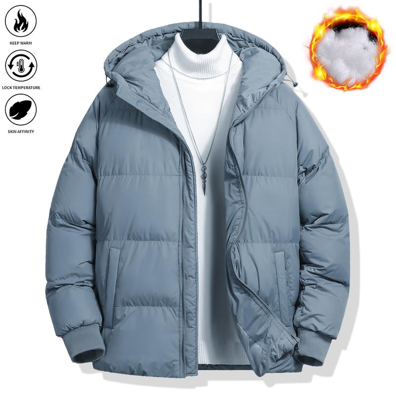 Men's Plain Pocket Zip Up Thick Warm HoodedPuffer Coat, Regular Fit Long Sleeve PaddedWinter Coat,Menswear, Cold Weather GearMens Clothing, Jackets for Men, Jackets,Men's Clothing