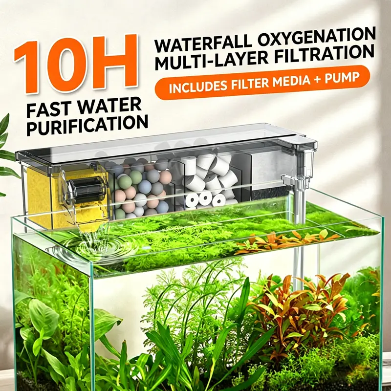 Multifunctional Aquarium Filter - 3-in-1 Top-Mounted Drip Plastic Box with 4-Layer/5-Layer Grid Layers, Water Circulation, Oxygenation for Turtle Tanks, Silent Flow, Efficient Bacteria Cultivation