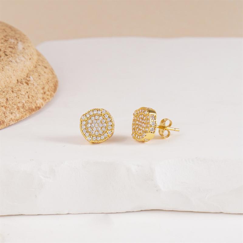 Delzzad 18K Gold-Plated Circle Shape Stud Earrings VVS Synthetic Moissanite Stud Earrings Jewelry S925 Stud Perfect Birthday Mother’s Day Christmas Gift for Men Women Silver Earrings Golden Earrings Wedding Set