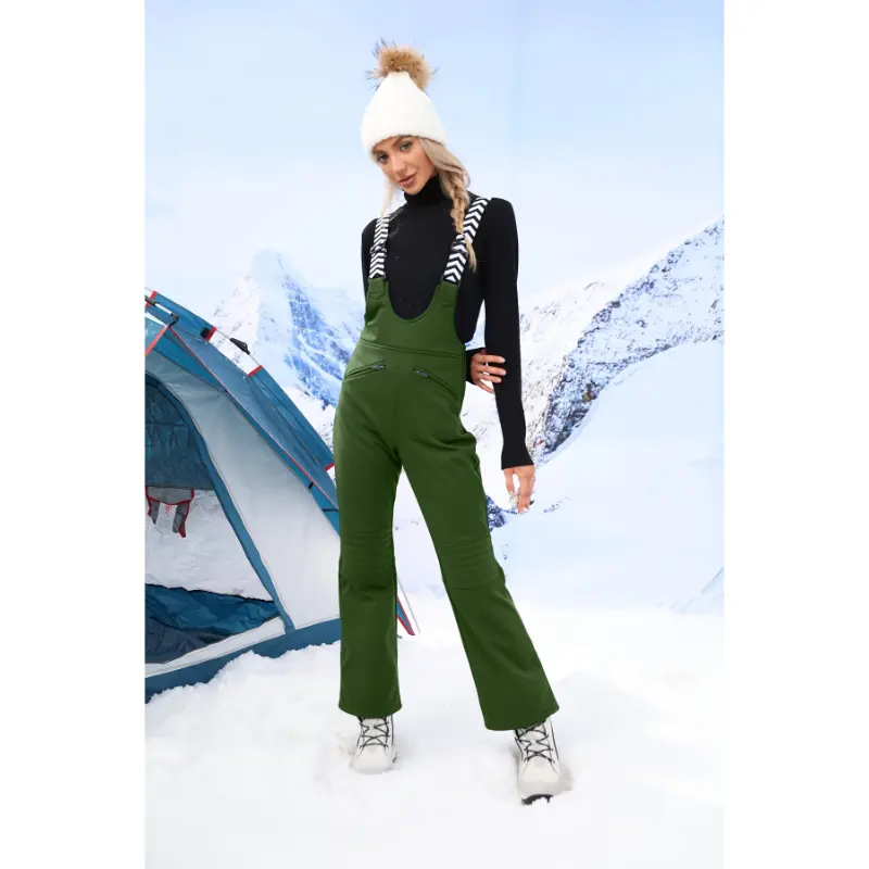 Women's Solid Waterproof Insulated Snow Bib Overalls - Loose-Fit Polyester Fabric, Patch Pockets, Machine Wash, Athletic Winter Sports Clothes (Do Not Dry Clean)
