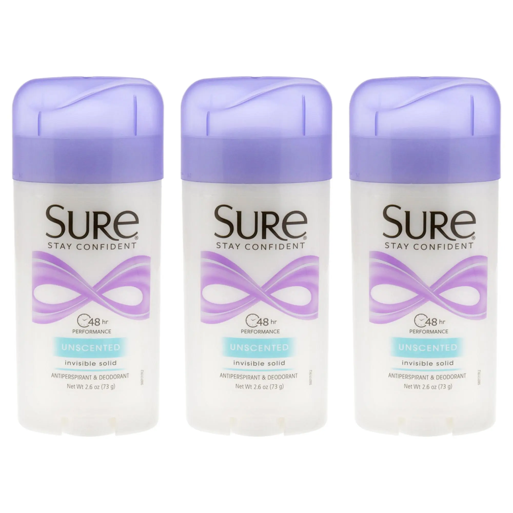 Invisible Solid Anti-Perspirant and Deodorant - Unscented by Sure for Unisex - 2.6 oz Deodorant Stick - Pack of 3