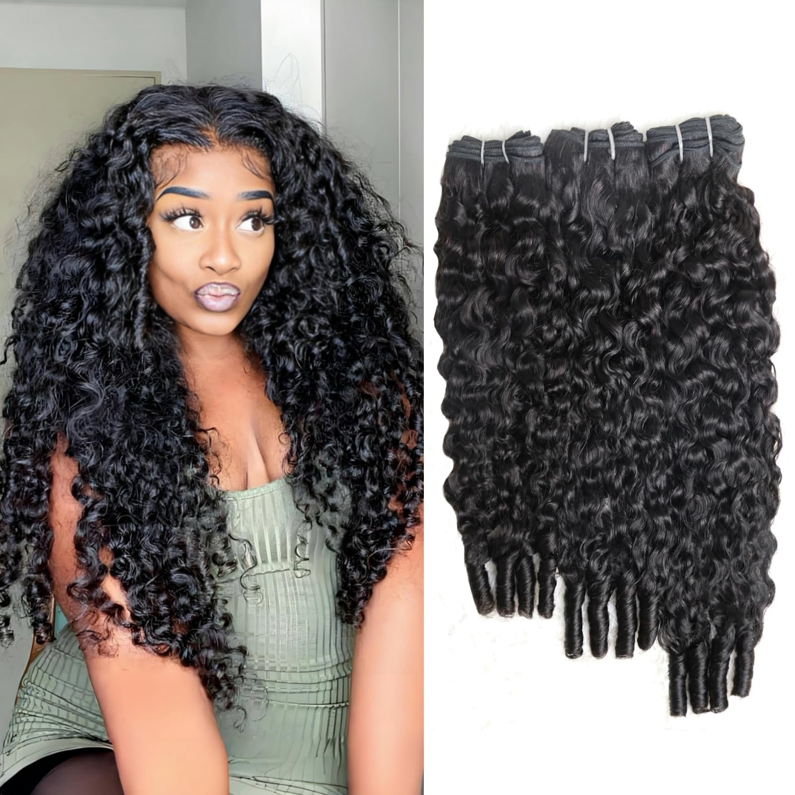 QVR Burmese Curly Bundles Human Hair Spiral End Quick Water Wave Human Hair Bundles Extensions 3Pcs for Women 18 20 22 inch Natural Black SpringStatements