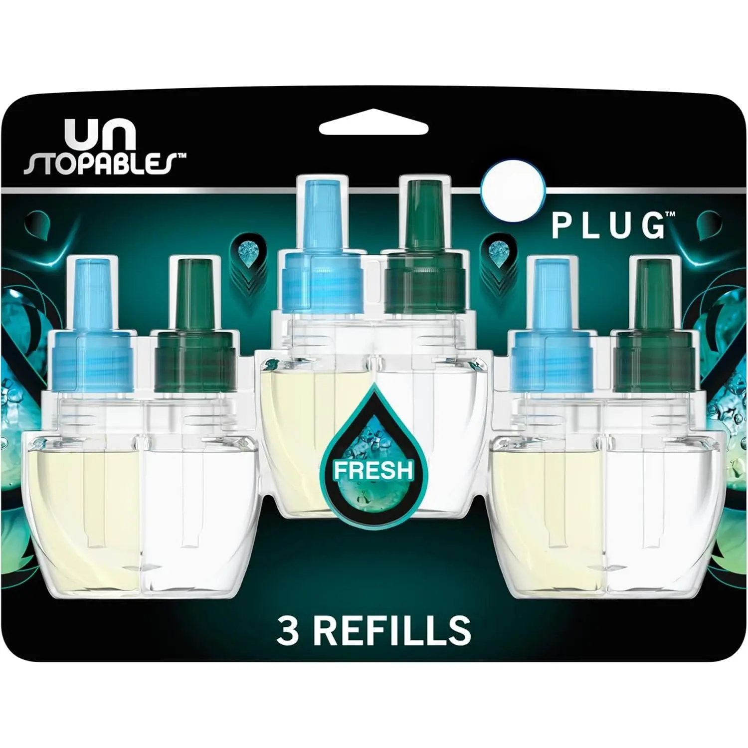 Unstopables Fresh Scent Plug-In Fragrance Dispenser Oil Refills - Fresh and Clean, Odor Control, Indoor Home Care Supplies, 0.87 fl oz, 3-Count Long-Lasting for Strong Odors, Home & Bathroom Use