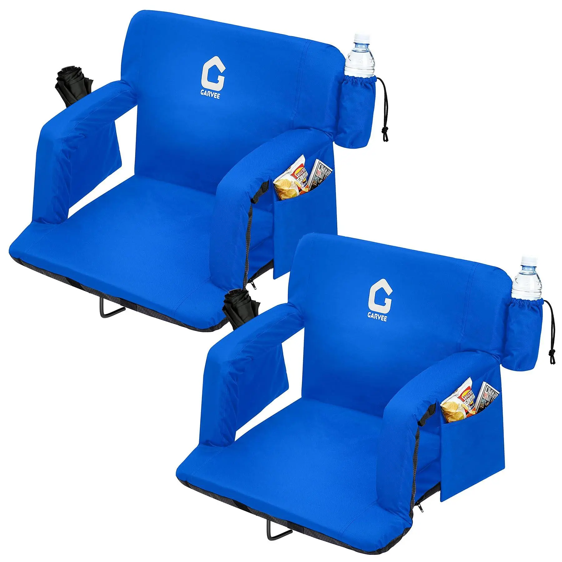 Wide Stadium Seats for Bleachers with Back Support, 6-Position Adjustable Bleacher Chairs with Armrests, Cup Holder & Thick Cushion, Large Pockets for Outdoor Sports & Concerts