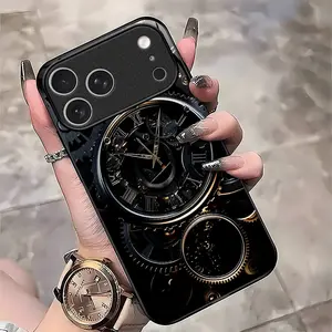 Steampunk style phone case,glossy black material with intricate golden gears for that timeless vibe ⌛ for iPhone 17 Pro Max Phone Case 17 Air 16 E 15 Plus 14 13 12 11, Samsung Galaxy S22 S23 FE S24 Plus S25 ULTRA FE Plus A54 53 52 36 35 34 33 Note 20 Ultr