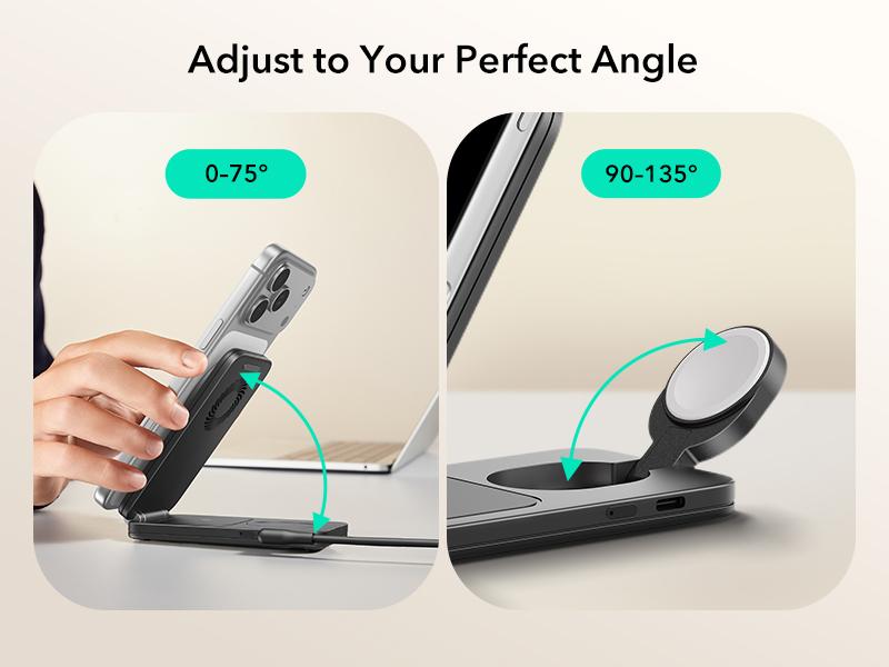 ESR 3 in 1 Charging Station for Apple, Qi2.2 25W MagSafe Charger with CryoBoost, Phone-Cooling Wireless Charging Station Foldable, for iPhone 17/16 with iOS 26(50W Adapter), AirPods, Apple Watch,Black
