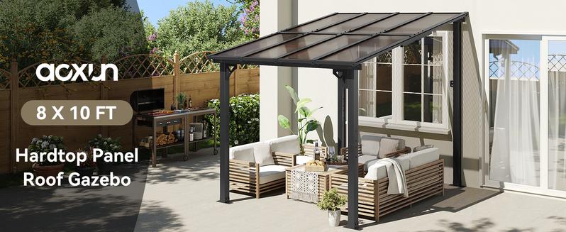 Aoxun 8’x10’ Gazebo Wall Mounted Pergola for Outdoor Patio, Decks, Backyard - Heavy Duty Awnings, Black, Clearance Aoxun 8’x10’ Gazebo Wall Mounted Pergola for Outdoor Patio, Decks, Backyard - Heavy Duty Awnings, Black, Clearance