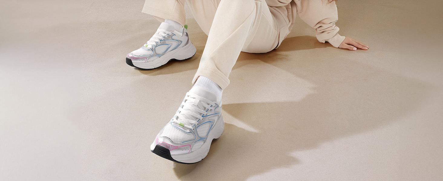 Dream Pairs Women's Platform Chunky Fashion Sneakers Walking Lace-Up Comfortable Y2K-Style Sneakers Workout Sport Work Casual Tennis Shoes