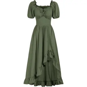 Darkness Renaissance Dress Women Cottagecore Corset Dress Ruffle Maxi Dress with Pockets