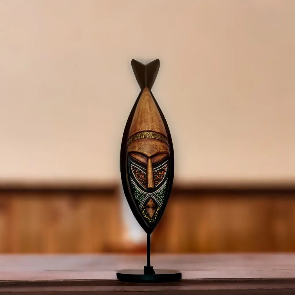 Beaded & Bronzed Wooden African Mask