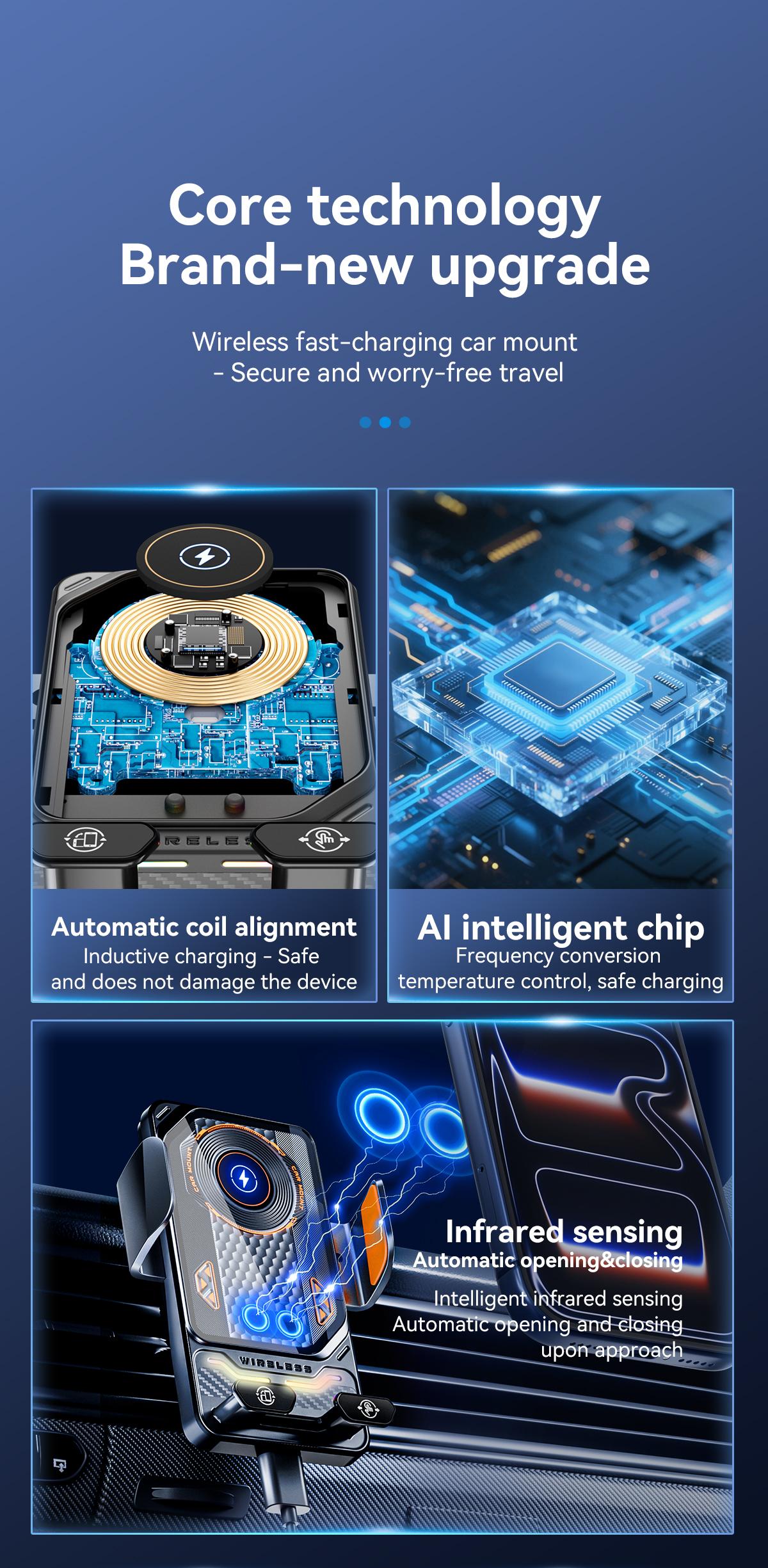 Car Phone Holder,  15W Wireless Charger >A Car Phone Holder, 360° Rotate & Multi-angle Adiustment Car  Mount Smartphone Cellphone Stand magnetic pro Springtok