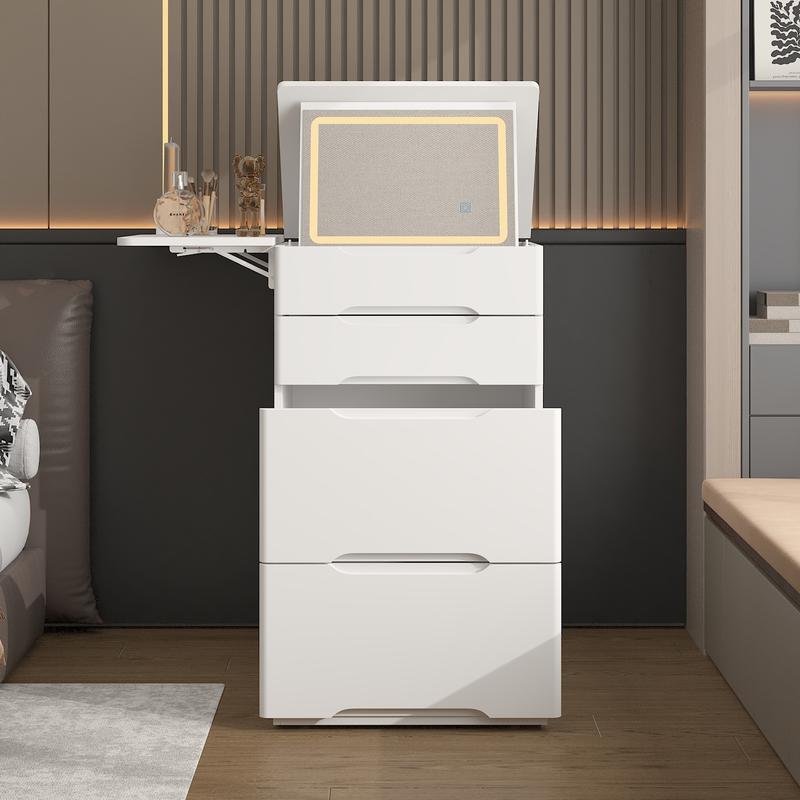 FUFU&GAGA 4 Types Makeup Vanity Desk with 3-Lights Mirror and Drawers for Makeup Equipped with Stool