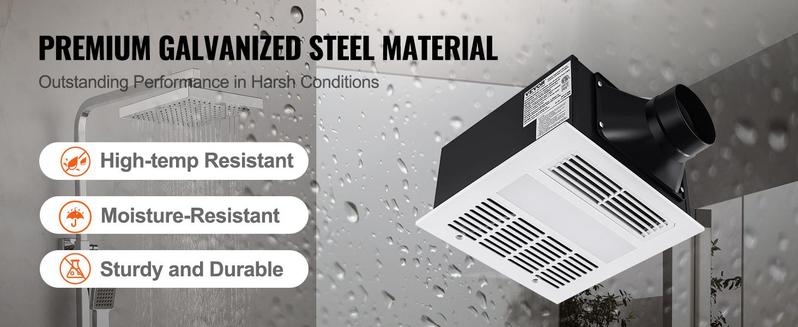 VEVOR Bathroom Exhaust Fan, TikTokShopBlackFriday, 1500W Heating, 110 CFM High-Efficiency Ventilation, 1.5sones Low Noise Operation, Energy-Saving Bathroom Ceiling Fan, No Need For Attic Access, For Various Ceilings