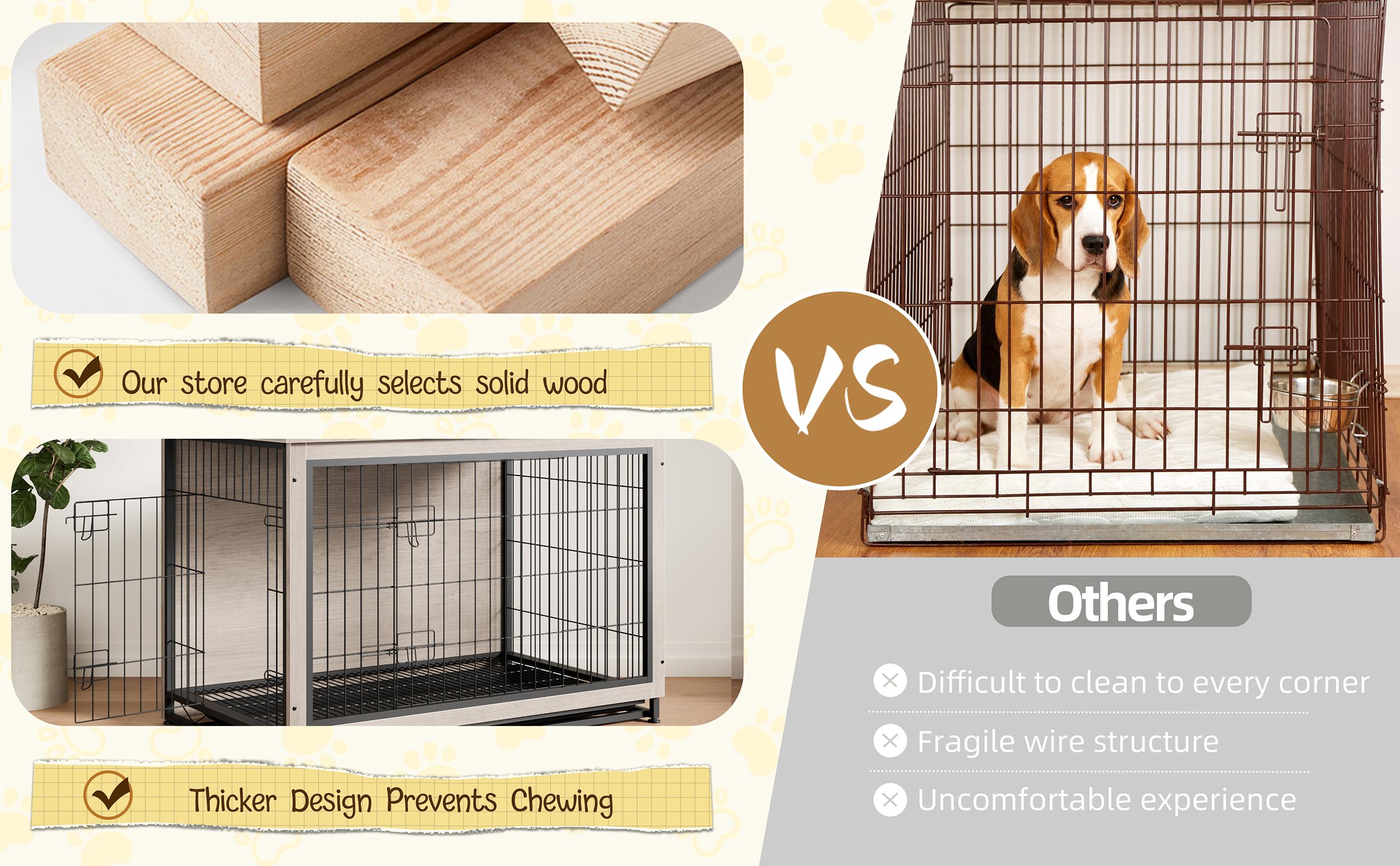 Walsunny Wooden Dog Crate Cat Crate Furniture, Visible Double Doors Cage, Pet Bed for Dog and Cat Use, High-Density Fiberboard with Prevention