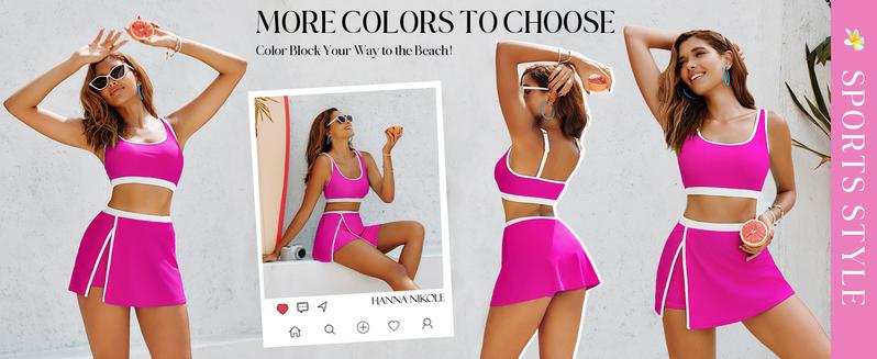 【S-2XL】Hanna Nikole Bikini Sets for Women Color Block Swimsuits with Side Slit Swim Skirt #TikTokShopBlackFriday 【S-2XL】Hanna Nikole Bikini Sets for Women Color Block Swimsuits with Side Slit Swim Skirt #TikTokShopBlackFriday