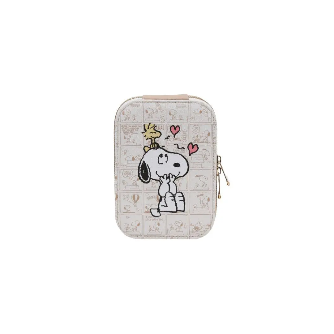 Peanuts Snoopy Faux Leather Makeup Storage Organizer - Travel Gear Pouch with USB-C Rechargeable LED Mirror, 3-Tone Lighting for Beauty Essentials & Jewelry, Travel Pouches, Purse Bag Organizer, Organization Pouch