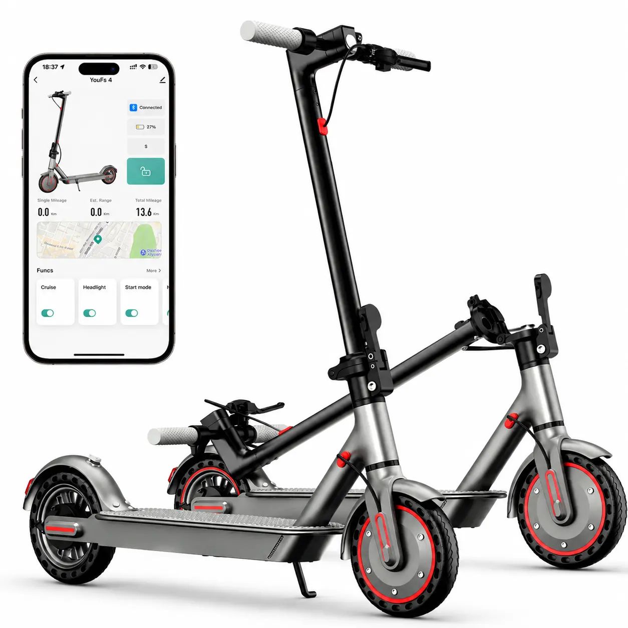 2025 US Unisex Adults Folding Scooter for Outdoor Fitness E-Scooter Ride - 350W Motor, 7.8h Lithium Battery, Long Range, Honeycomb Tires, Lightweight