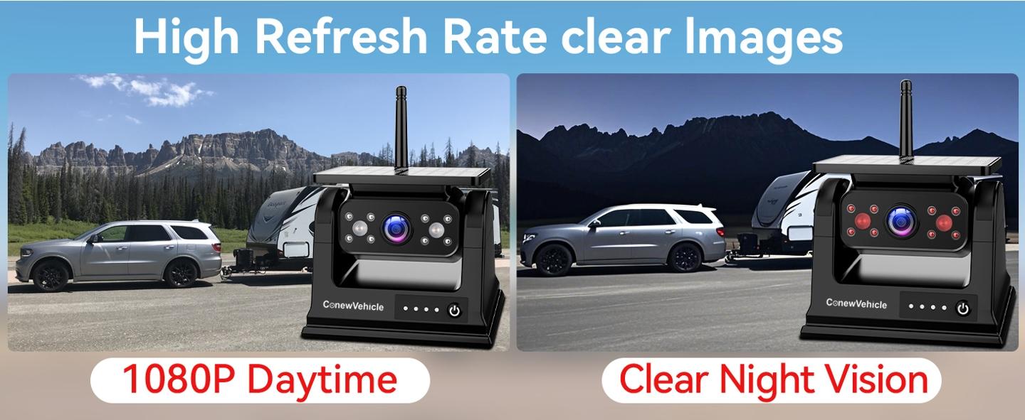 ConewVehicle Magnetic Solar Wireless Backup Camera with 5-inch HD Monitor,1080P Rear View for Car/Truck/RV/Trailer/SUV/Camper,Nightvision,Waterproof,Dash Cam,Parking Assist,Easy Install
