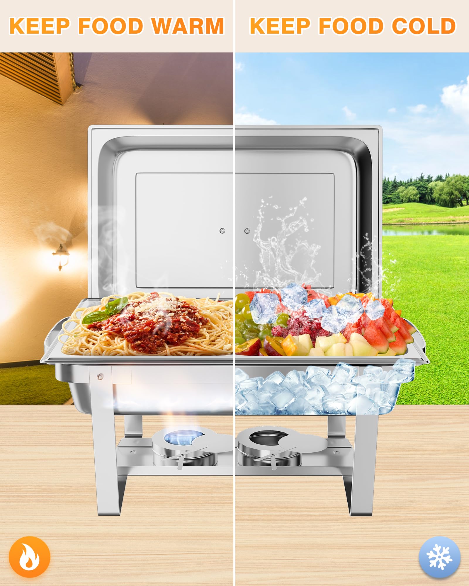 【GARVEE】8QT(1×1/1Pan)Chafing Dish Buffet Set of 6 Stainless Steel Food Servers & Warmers, Includes Water Pan, for Weddings, Parties, Banquets, Catering Presentation Elevate