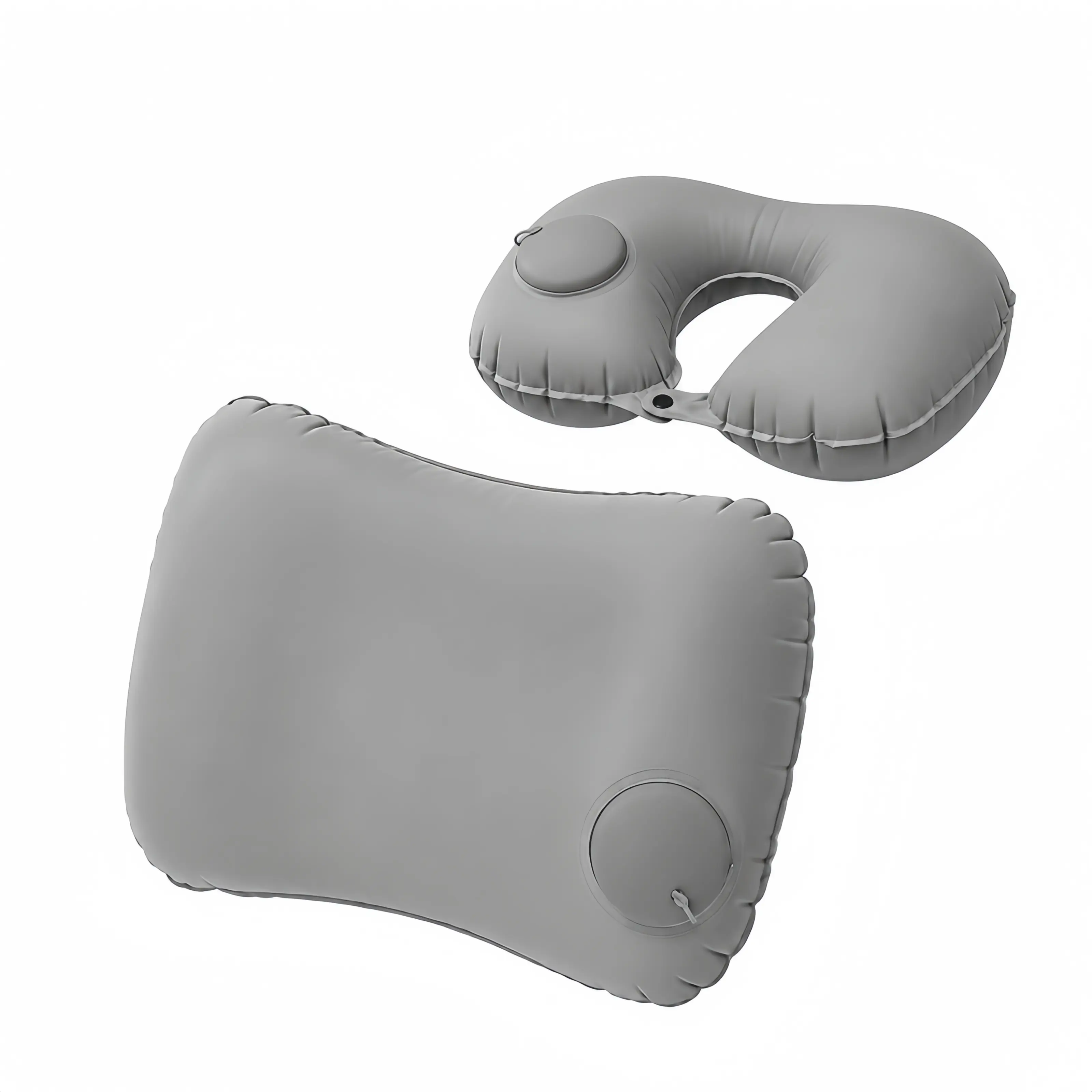 2-in-1 Inflatable Travel Pillow Combo | Neck Pillow + Lumbar Pillow, Ultra-Soft Support, Press Inflation, Foldable Compact, Ideal for Airplane, Car, Bus & Travel, Grey - No More Neck Pain!