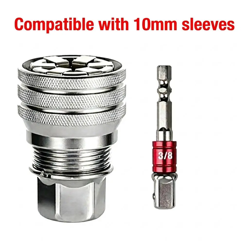 Universal Socket Set with Drill Adapter, Self-Adjusting Universal Socket Wrench Fits Multiple Sizes, Multi-Function Repair Tool for 3/8" Drive Ratchet Wrench & Power Drill, Mechanic, Garage Essential, DIY Home Improvement, Automotive Workshop Accessories