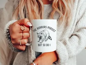 [Sale up to 50%] Raccoon Ceramic Mug, The Horrors Persist, Funny Racoon Mug, Trash Panda Mug, Trashcore, Goblincore, Gift for Friend, Funny Gift