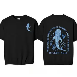 Whale Shark Hoodie for Beach Christian Ocean Hoodie with Isaiah 43:2 Quote Jesus Hoodie for Summer Black with Blue Whale Design