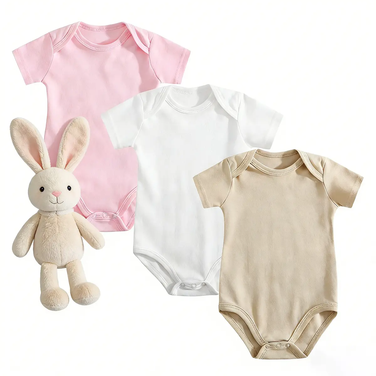 Holafish 3Pcs Infant Cotton Romper Short Sleeve Onesie Envelope Neck Snap Soft Breathable Outfit Easy On-Off Playwear for Daily Wear and Sleep summervibes
