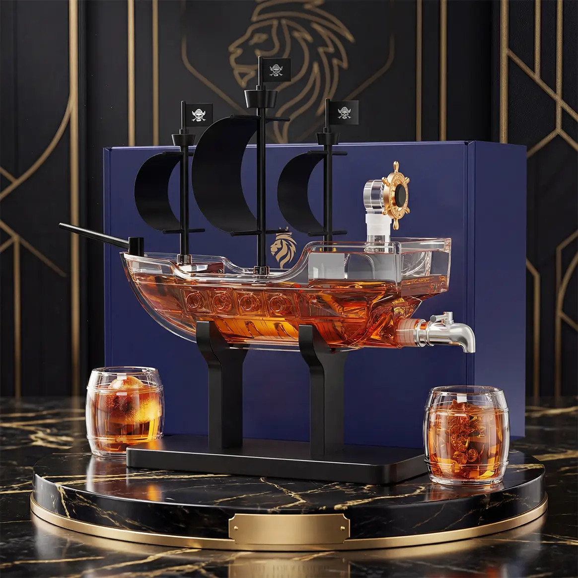 Man Cave Bar accessories, Gifts for Men Dad, Pirate Ship Whiskey Decanter Set with 2 Bottles,   for Home Bar, Funny Gift Ideas for Him, Husband, Father, Boyfriend, Mom, Anniversary, Sailor & Captain, Sailor Enthusiast liquor for Bar, dispenser Utensils ho