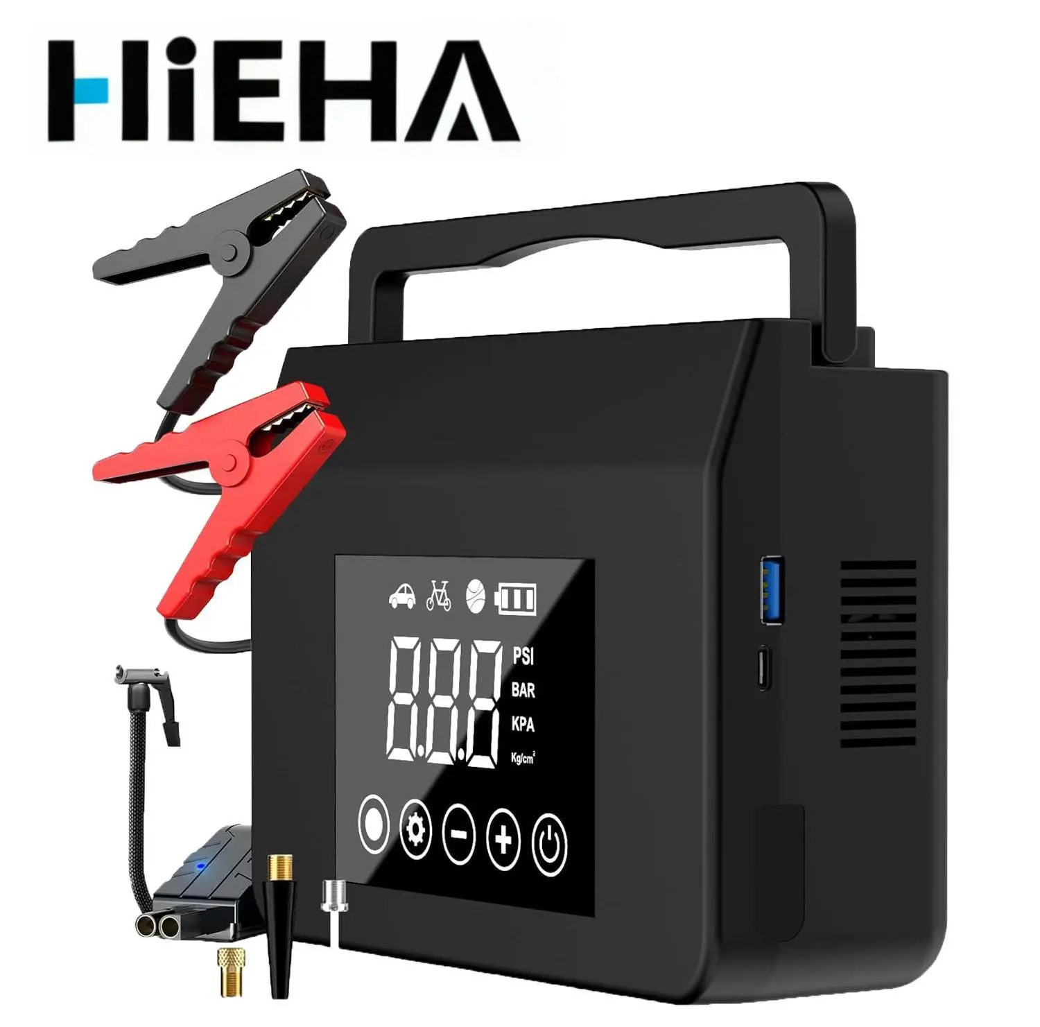 HiEHA Handheld 4-in-1 Automotive Vehicle Booster Tool Kit, 4000A Peak Jump Starter, 15000mAh Portable Charger, 150PSI Tire Inflator, LED Light, -20°F All-Season Reliability, Compatible with Most Cars & Trucks, Auto Accessories, Father's Day Gift