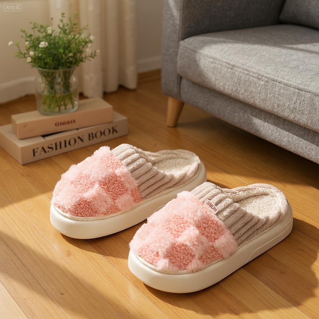 Cotton slippers for women, anti slip cashmere for warmth, monthly slippers for indoor home, cute and fluffy cotton mop Girl Footwear Flipflop