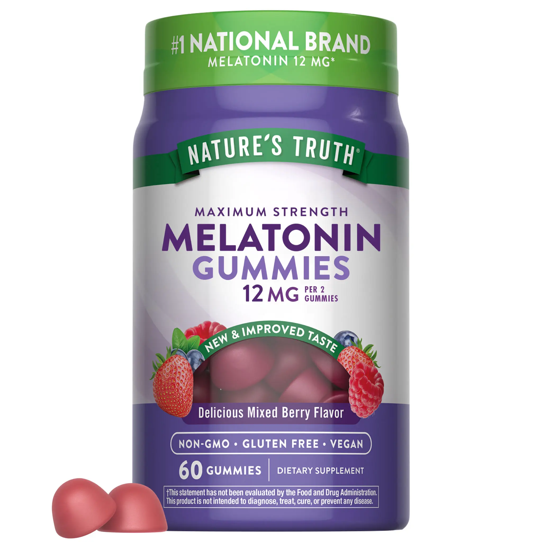 Nature's Truth Melatonin Gummies 12mg - Mixed Berry Flavor - Vegan, Non-GMO & Gluten Free Supplement