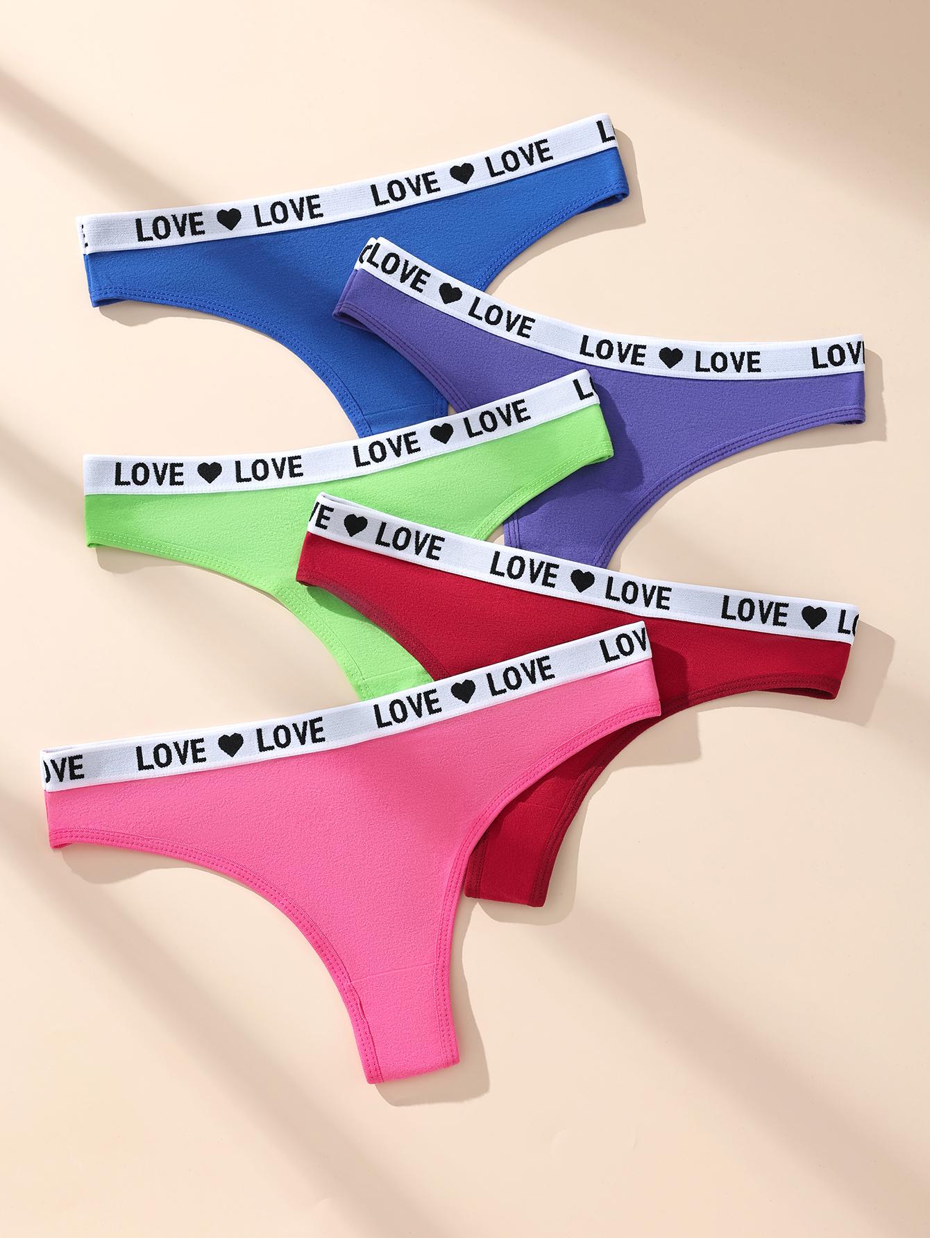 Hotcom Women's Low Waist Thong Panties 7 Pack Cotton Spandex Love Heart Waistband Comfortable Breathable Invisible Underwear FallFreshness Outdoorfun SpringStatements