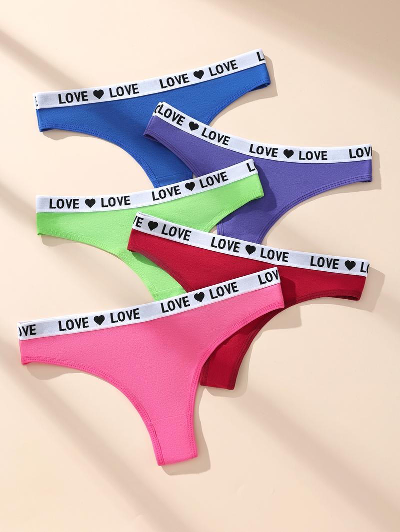 Hotcom Women's Low Waist Thong Panties 7 Pack Cotton Spandex Love Heart Waistband Comfortable Breathable Invisible Underwear FallFreshness Outdoorfun