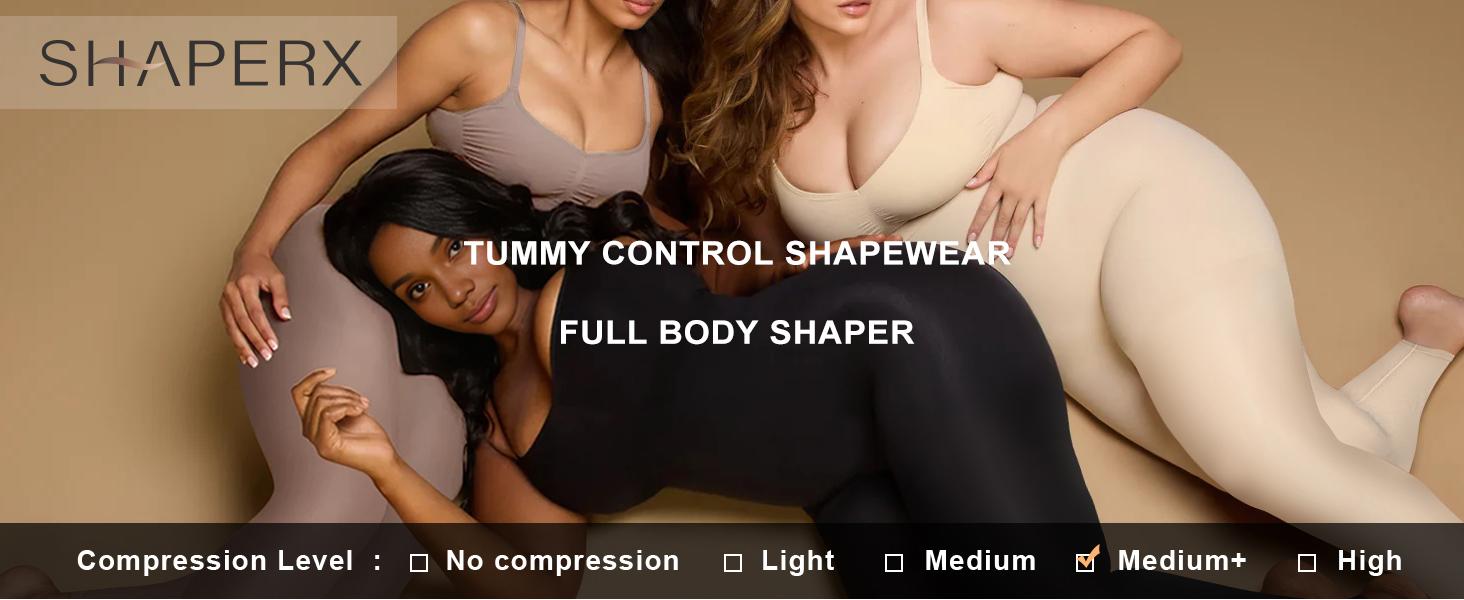 SHAPERX 2PCS Full Body Shapewear Tummy Control High Waisted Leggings Stretchy Bodysuit Black and Beige