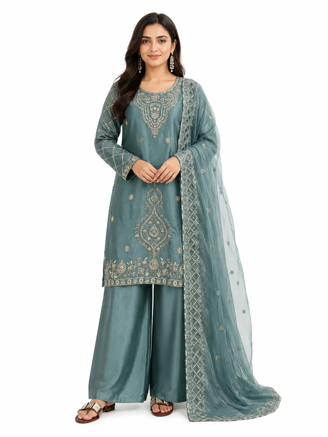 Elegant Embroidered 3-Piece Pakistani Suit with Dupatta