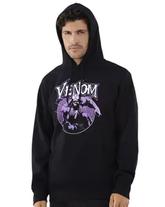 Marvel Venom Hoodie Mens Purple Symbiote Graphic Print Pullover Casual Black