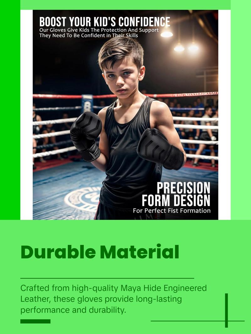 Exxact Sports Knockout Youth Boxing Gloves for Kids (3-15 Years) with Padded Protection and Wrist Support, Durable Engineered Leather Kids Boxing Gloves for Sparring (Black/Green) Exxact Sports Knockout Youth Boxing Gloves for Kids (3-15 Years) with Padded Protection and Wrist Support, Durable Engineered Leather Kids Boxing Gloves for Sparring (Black/Green)