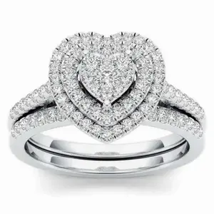 Zircon Heart Ring Fashion Two-Piece Set, Heart-Shaped Halo Ring for Women, Couples, Engagement Rings, Anniversary Gifts