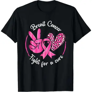 Peace Love Cure Breast Cancer Awareness T-Shirt With Ribbon Design
