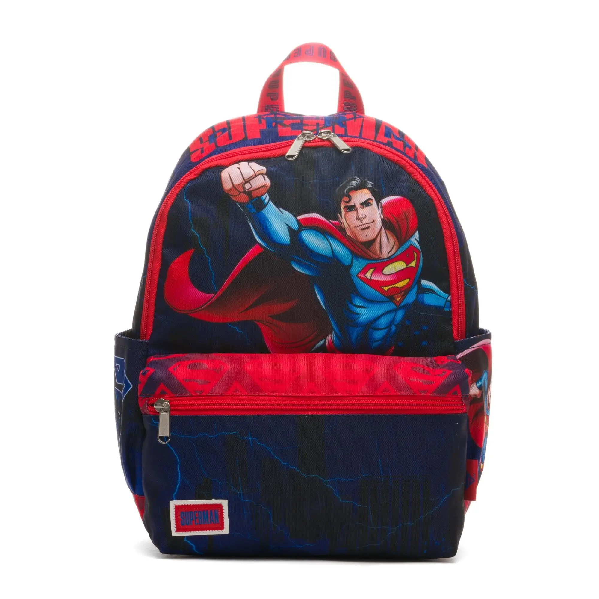 Official Licensed Warner Bros Superman Nylon Fabric Backpack - 13" Synthetic Deluxe Casual Adult Daypack with All-Over Animated Character Print, Adjustable Shoulder Straps, Zipper Main Compartment, Official Licensed Product, 9.1 Liters