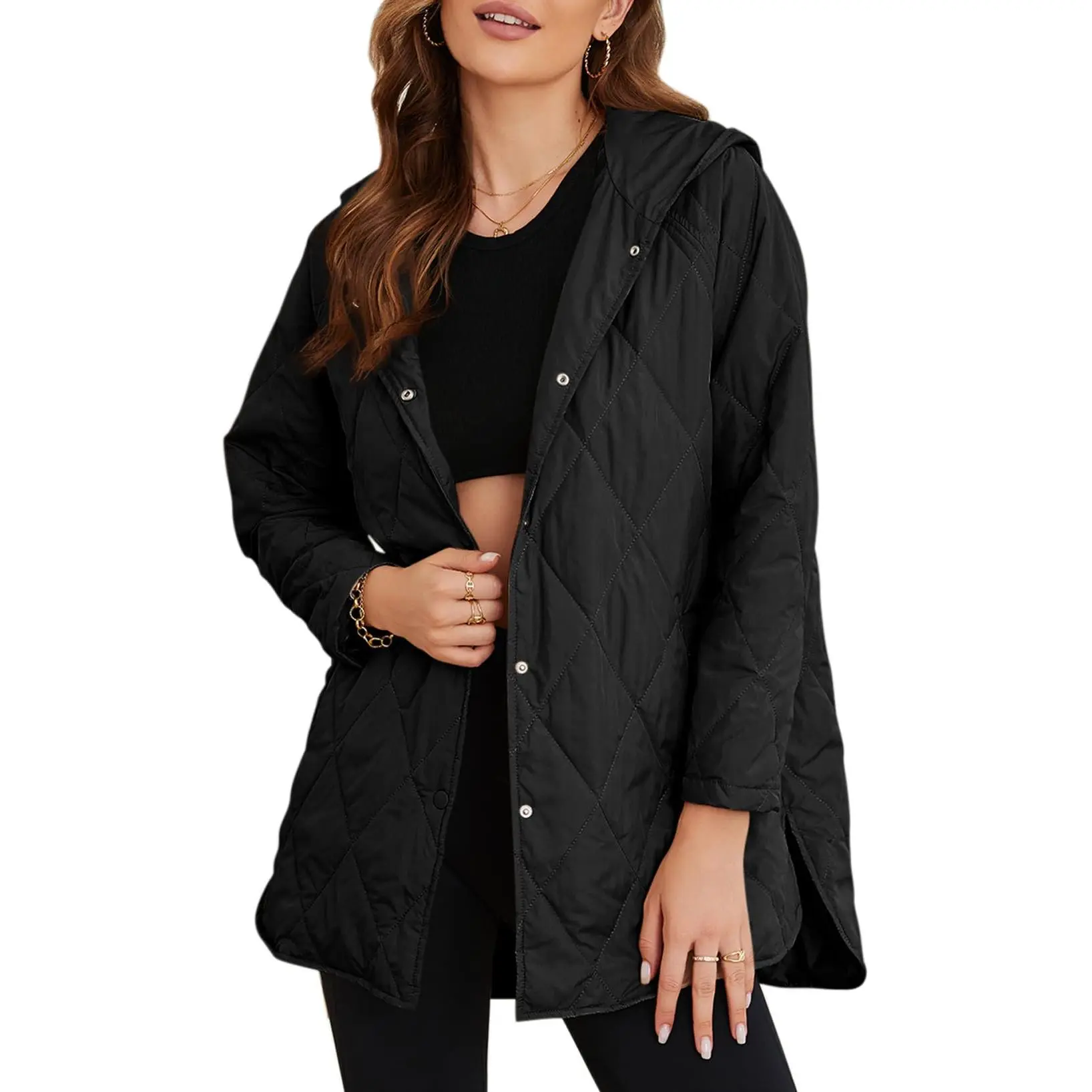 EVALESS Puffer Jacket for Women,Lightweight Long Sleeve Button Hoodies Outerwear,Oversized Basic Casual Comfort Coats Tops,2026 Womenswear Fall Winter Outfits  Deals For You Days summer outfits