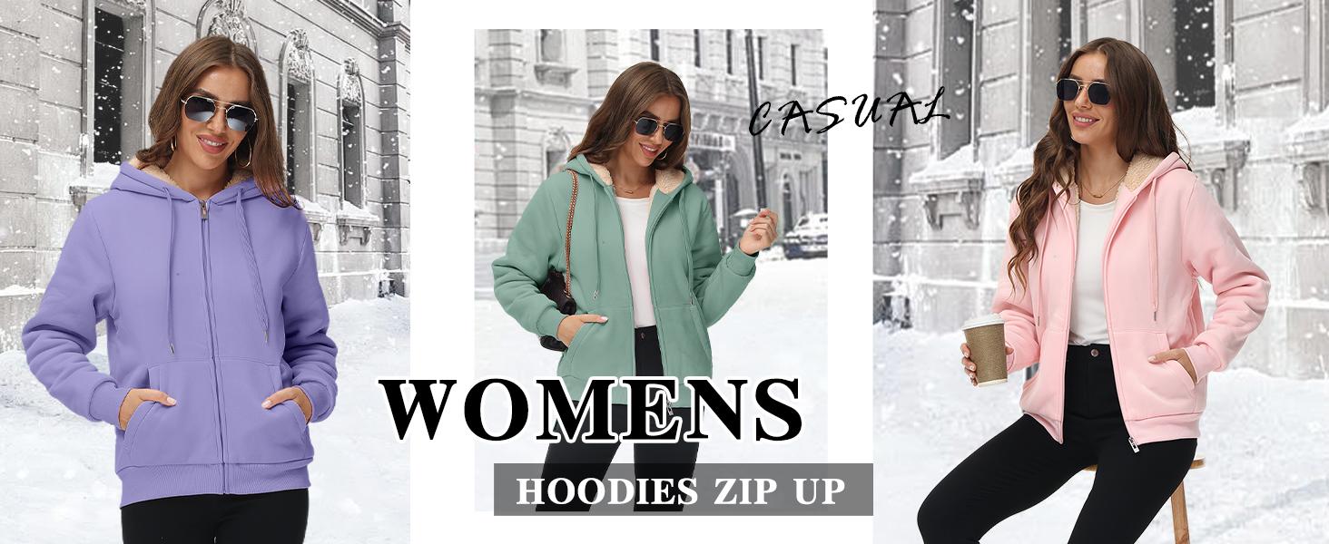ZITY Hoodies for Women Winter Fleece Sweatshirt - zip up hoodies Thick Sherpa Lined Hooded Jacket sweatshirts Casual Black Womenswear Long Sleeve Basic Coats gifts SpringStatements