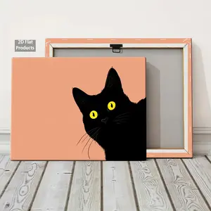 2D Flat, 2D Flat 1pc Premium Wooden Framed Canvas Print PVintage Spring Decor, Easter Wall Decorations a Vector Illustration of the Silhouette of a Cute Black Cat with Durable, Colorfast, Wall Decoration, Suitable for Home, Bathroom, Living Room	