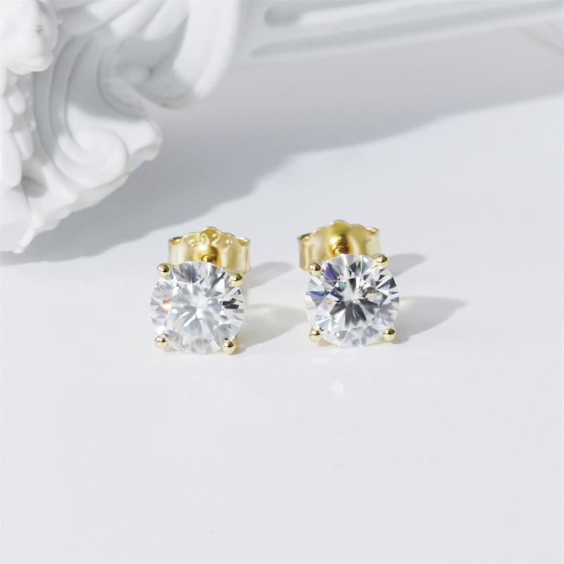 Delzzad 14k Gold-Plated Solitaire Four Prong Earrings Screw Back/Butterfly Back Lab-Created Moissanite Stud Earring S925 Sterling Silver Moissanite Jewelry Perfect Birthday Mother’s Day Christmas Gift for Women Studearrings