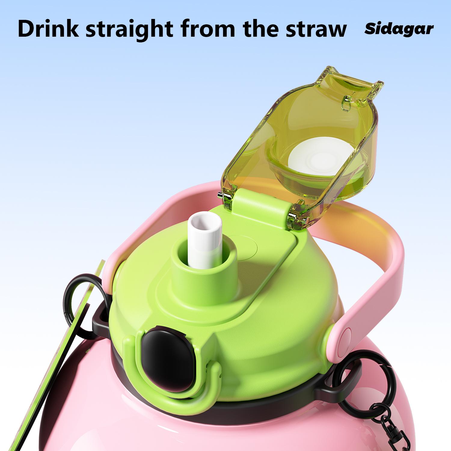 Sidagar 60oz Big Water Bottle for Women, S316L Stainless Steel Insulated Tumbler Cup with Straw & Carry Handle, Leak Proof 2-in-1 Water Bottle with Straw & Sip Lid, Large Capacity Cup