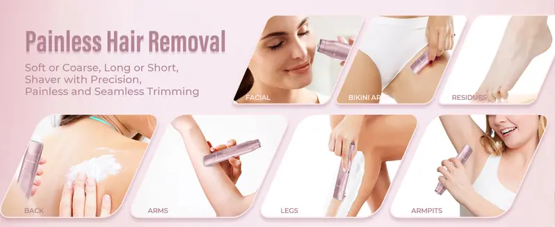Product Introduction of Akunbem Bikini Trimmer for Women, Electric Shaver and Razor Rechargeable 2-in-1 Body and Facial Epilator, Dual Heads for Painless Trimming of Pubic Hair, Face, Underarms and Legs, IPX7 Waterproof. Christmas Gift New Year Gift Shaving Grooming 4