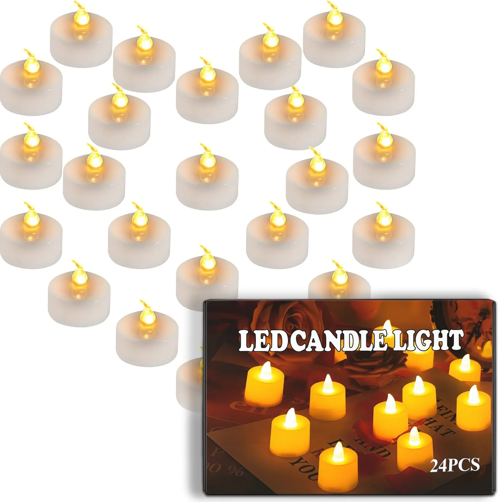 24Pcs Bulk Flameless LED Votive Tealights - Battery-Powered Flickering Candle Lights with Included Batteries, 200+ Hours Runtime, Home Decor Light, Festival Decor Lighting, Ideal for Wedding, Outdoor Use